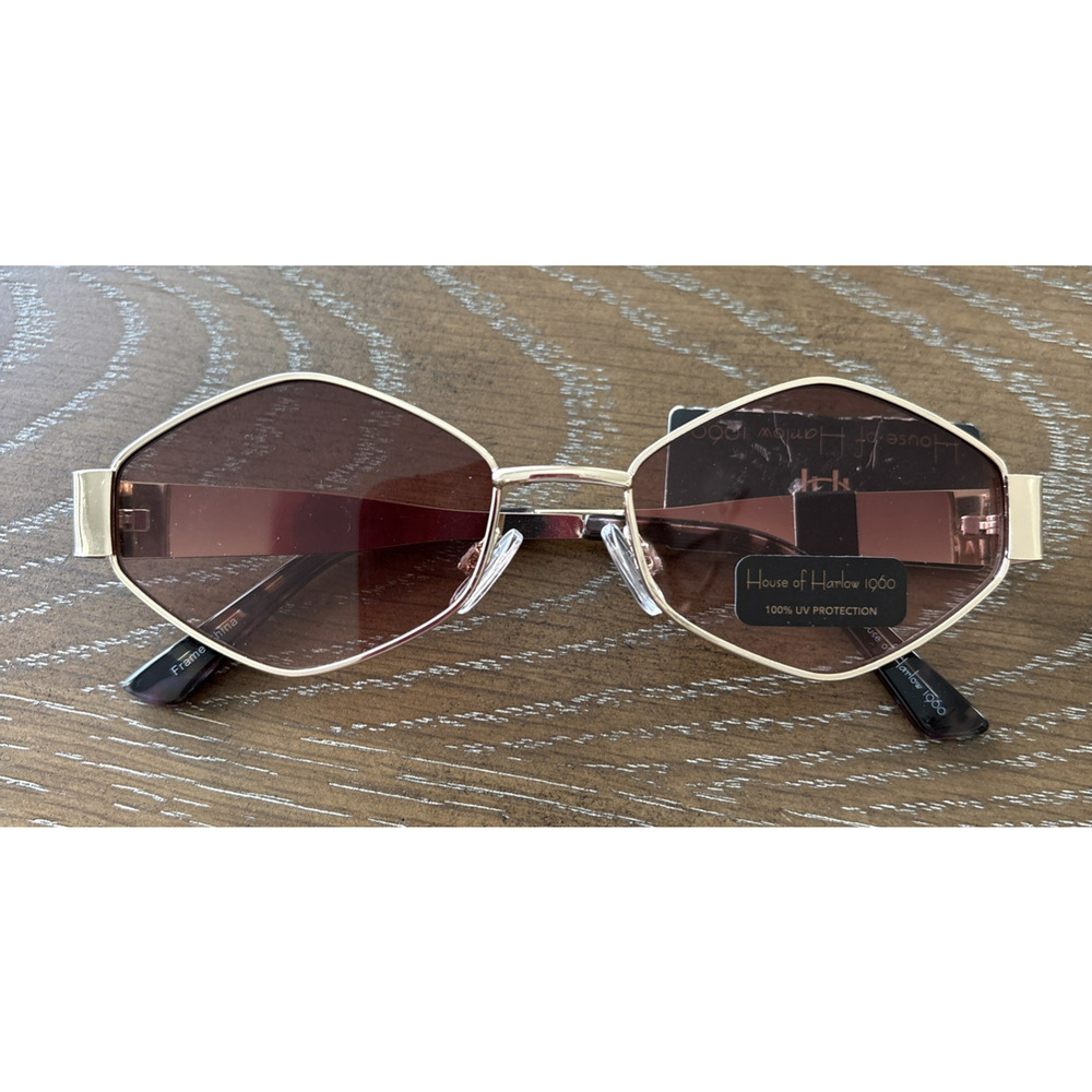 House of Harlow 1960 Gold Hexagon Geometric‎ Sunglasses LG12521-1T-NW-P